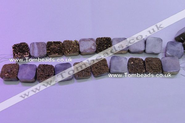 CAG8425 7.5 inches 20*20mm square gold plated druzy agate beads