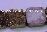 CAG8427 7.5 inches 25*25mm square gold plated druzy agate beads