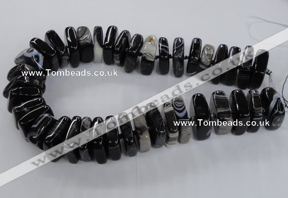 CAG8550 15.5 inches 9*23mm - 10*25mm square black line agate beads