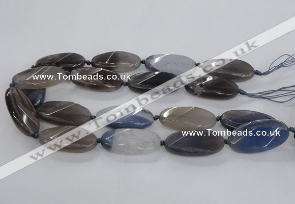 CAG8568 20*40mm faceted & twisted oval grey agate beads wholesale