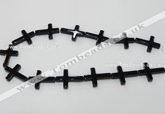 CAG8570 15.5 inches 22*30mm cross black agate gemstone beads