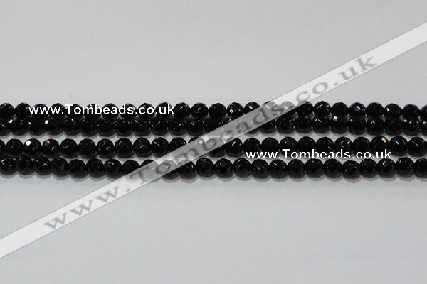 CAG8611 15.5 inches 8mm faceted round black agate gemstone beads