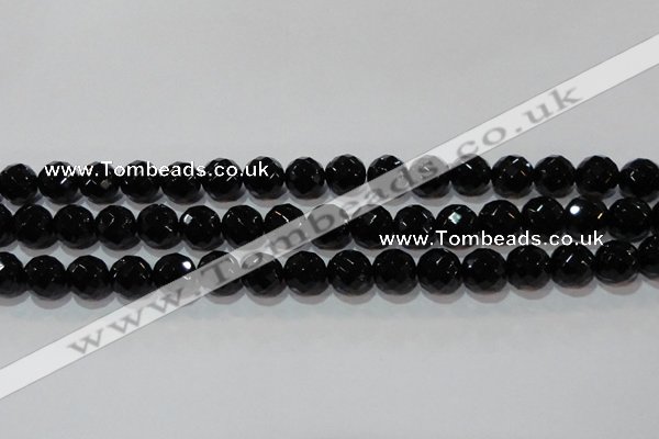 CAG8614 15.5 inches 14mm faceted round black agate gemstone beads