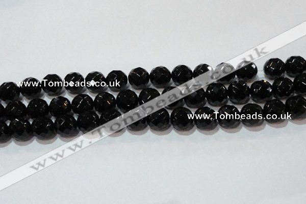 CAG8615 15.5 inches 16mm faceted round black agate gemstone beads