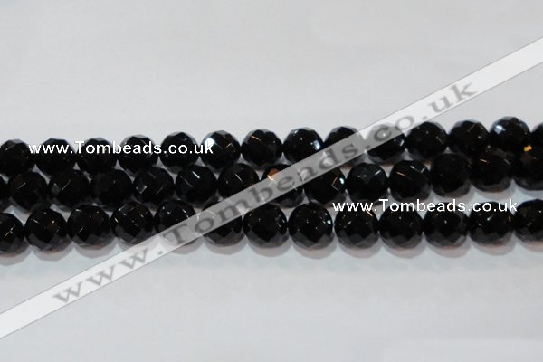 CAG8616 15.5 inches 18mm faceted round black agate gemstone beads