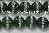 CAG8623 15.5 inches 14mm round green agate with rhinestone beads