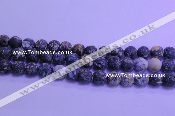 CAG8655 15.5 inches 14mm round matte blue ocean agate beads
