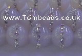CAG8773 15.5 inches 12mm round agate with rhinestone beads