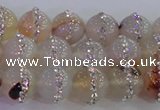 CAG8781 15.5 inches 8mm round agate with rhinestone beads