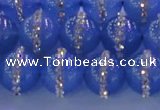 CAG8808 15.5 inches 12mm round agate with rhinestone beads
