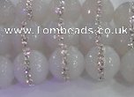 CAG8850 15.5 inches 6mm faceted round agate with rhinestone beads