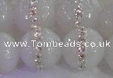 CAG8854 15.5 inches 14mm faceted round agate with rhinestone beads