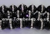 CAG8856 15.5 inches 8mm faceted round agate with rhinestone beads