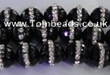 CAG8857 15.5 inches 10mm faceted round agate with rhinestone beads