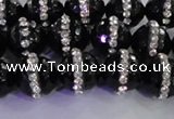 CAG8858 15.5 inches 12mm faceted round agate with rhinestone beads