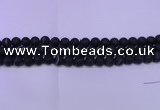 CAG8870 15.5 inches 4mm round matte black line agate beads