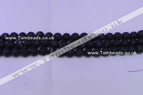 CAG8870 15.5 inches 4mm round matte black line agate beads