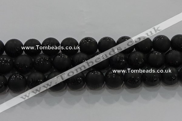 CAG8922 15.5 inches 12mm round matte black agate beads wholesale