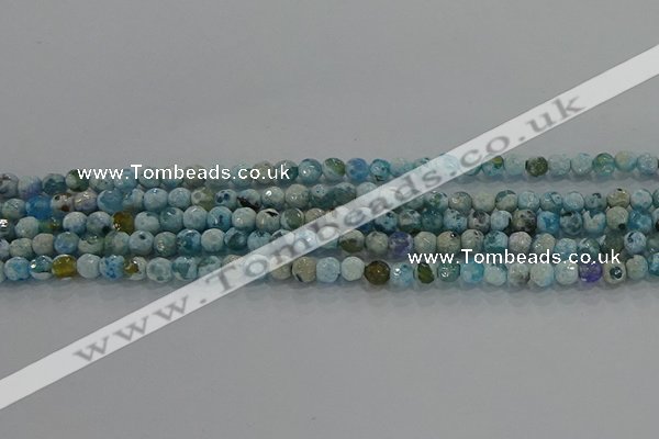 CAG8936 15.5 inches 4mm faceted round fire crackle agate beads