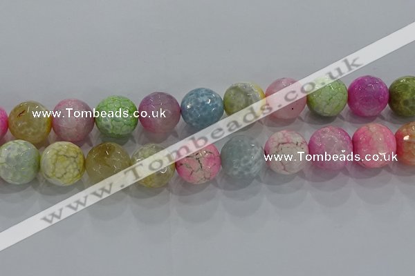 CAG8952 15.5 inches 14mm faceted round fire crackle agate beads