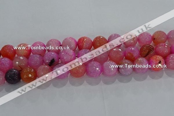 CAG8966 15.5 inches 12mm faceted round fire crackle agate beads