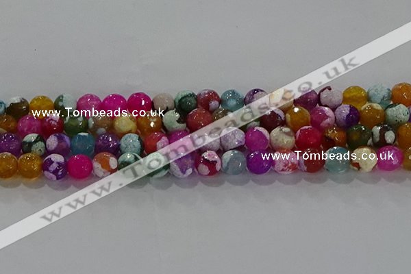 CAG8988 15.5 inches 8mm faceted round fire crackle agate beads