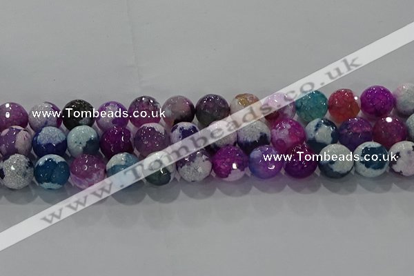 CAG8991 15.5 inches 14mm faceted round fire crackle agate beads