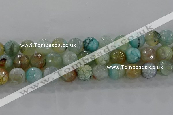 CAG8998 15.5 inches 14mm faceted round fire crackle agate beads