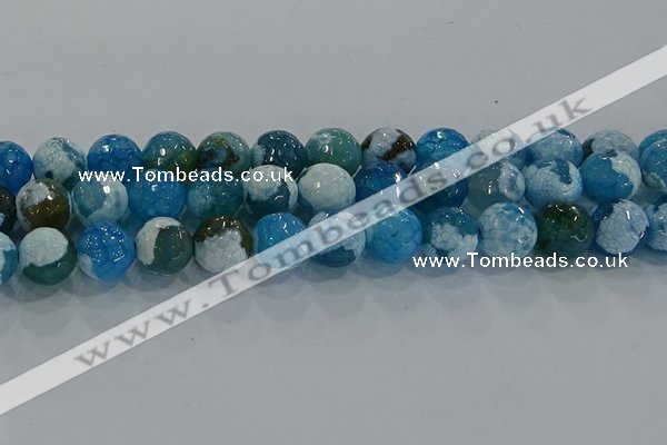 CAG9003 15.5 inches 12mm faceted round fire crackle agate beads