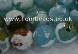 CAG9004 15.5 inches 14mm faceted round fire crackle agate beads