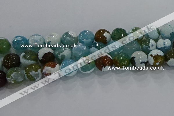 CAG9004 15.5 inches 14mm faceted round fire crackle agate beads