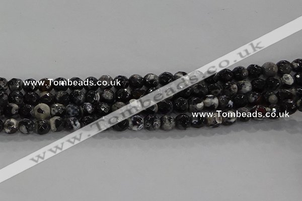 CAG9028 15.5 inches 4mm faceted round fire crackle agate beads