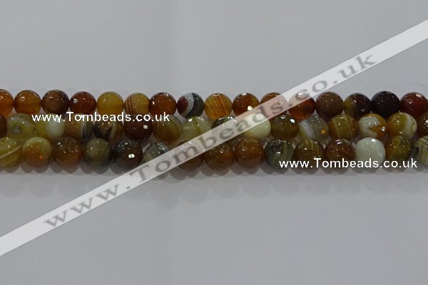 CAG9214 15.5 inches 10mm faceted round line agate gemstone beads