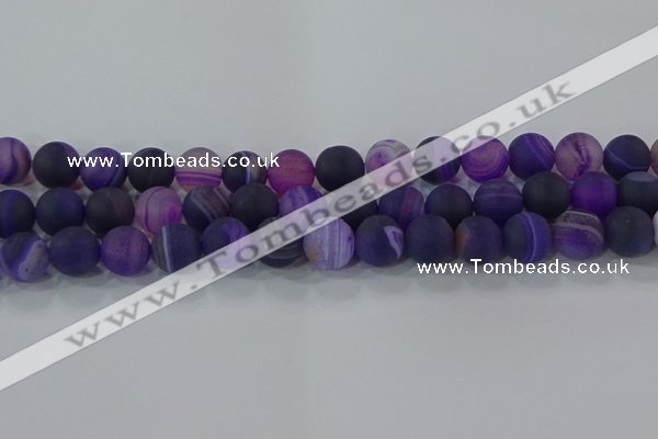 CAG9323 15.5 inches 12mm round matte line agate beads wholesale