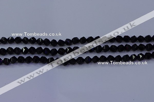 CAG9351 15.5 inches 6mm faceted nuggets black agate beads