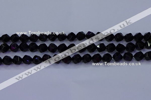 CAG9352 15.5 inches 8mm faceted nuggets black agate beads