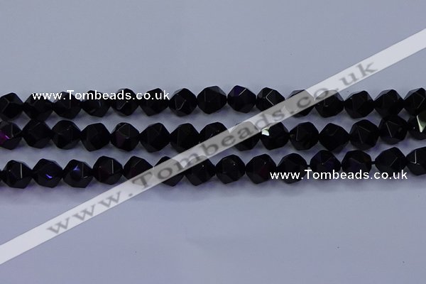 CAG9353 15.5 inches 10mm faceted nuggets black agate beads