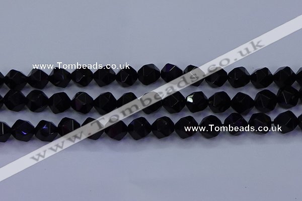 CAG9354 15.5 inches 12mm faceted nuggets black agate beads