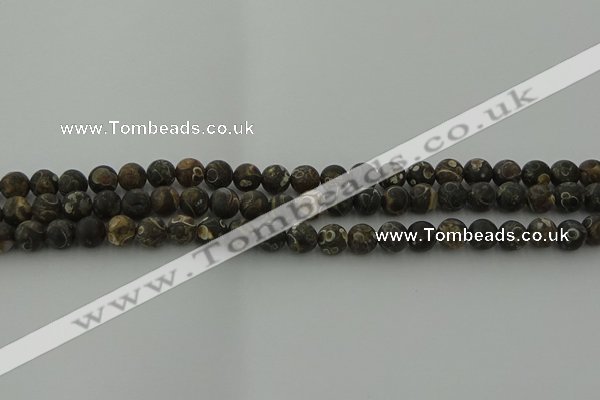 CAG9381 15.5 inches 6mm round matte turritella agate beads