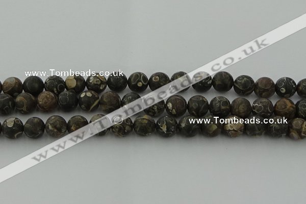CAG9384 15.5 inches 12mm round matte turritella agate beads