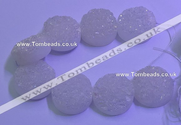 CAG9435 7.5 inches 30mm coin white plated druzy agate beads