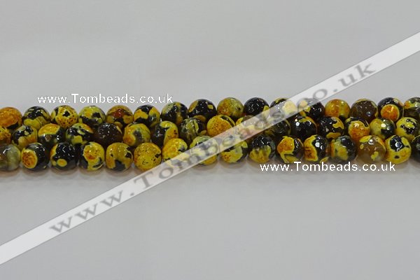 CAG9454 15.5 inches 12mm faceted round fire crackle agate beads