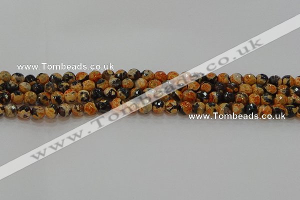 CAG9456 15.5 inches 6mm faceted round fire crackle agate beads