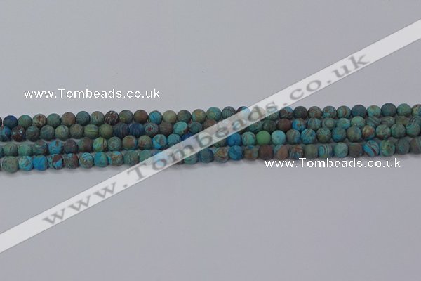 CAG9492 15.5 inches 4mm round matte blue crazy lace agate beads