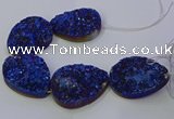 CAG9676 7.5 inches 30*40mm teardrop blue plated druzy agate beads