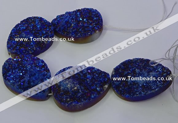 CAG9676 7.5 inches 30*40mm teardrop blue plated druzy agate beads
