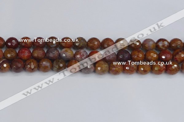 CAG9848 15.5 inches 10mm faceted round red moss agate beads