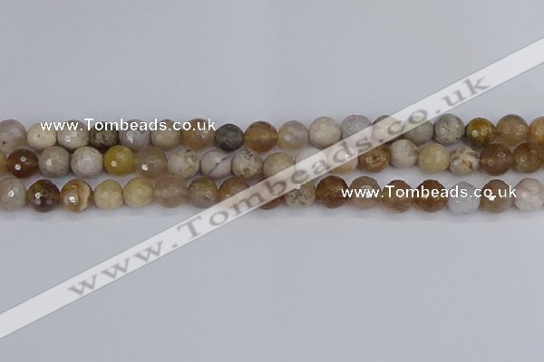 CAG9854 15.5 inches 8mm faceted round ocean fossil agate beads