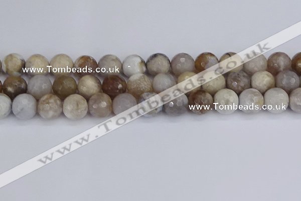 CAG9856 15.5 inches 12mm faceted round ocean fossil agate beads