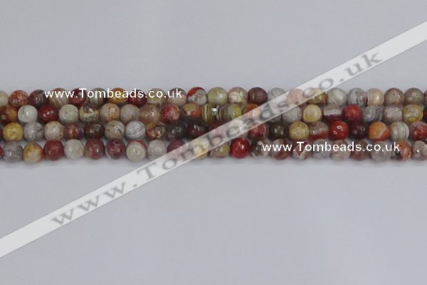 CAG9861 15.5 inches 6mm faceted round Mexican crazy lace agate beads